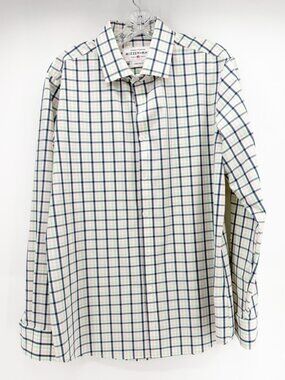 Mizzen + Main Shirt Men's Large Trim Fit Plaid Mint Blue Pink Button‎ Up